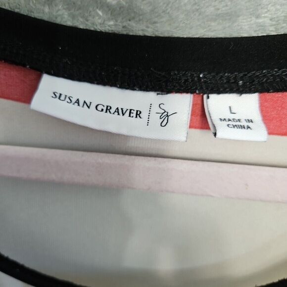 Susan Graver Women's Lg Pullover Top black red white multicolored stretch - Picture 2 of 9